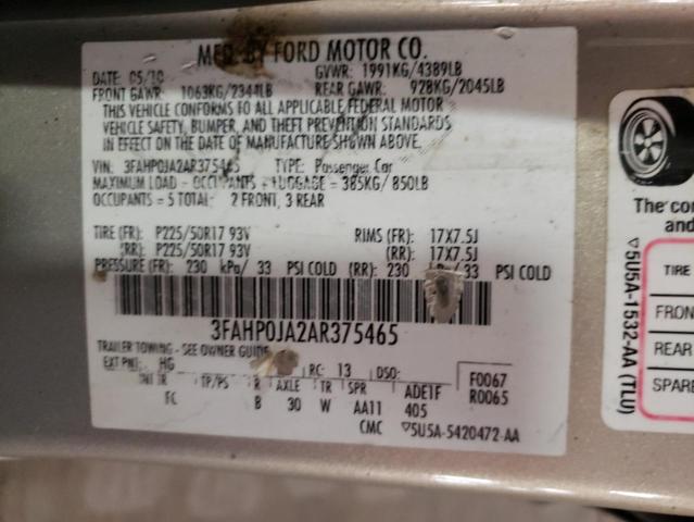 Photo 10 from auction – 2010 FORD FUSION with VIN 3FAHP0JA2AR375465