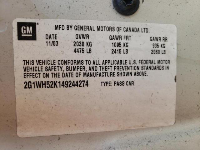 Photo 10 from auction – 2004 CHEVROLET IMPALA LS with VIN 2G1WH52K149244274