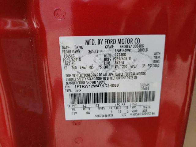Photo 10 from auction – 2007 FORD F150 SUPER with VIN 1FTRW12W47KD34088