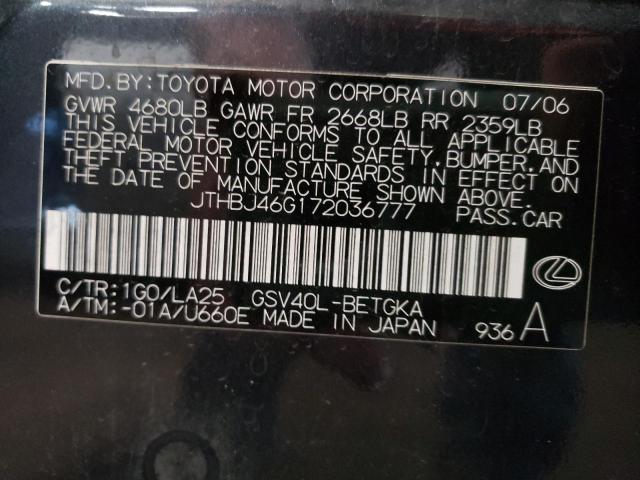 Photo 10 from auction – 2007 LEXUS ES 350 with VIN JTHBJ46G172036777