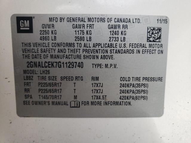 Photo 10 from auction – 2016 CHEVROLET EQUINOX LT with VIN 2GNALCEK7G1129740