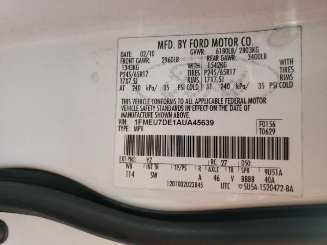 Photo 10 from auction – 2010 FORD EXPLORER X with VIN 1FMEU7DE1AUA45639