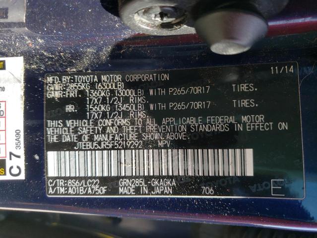 Photo 10 from auction – 2015 TOYOTA 4RUNNER SR with VIN JTEBU5JR5F5219292
