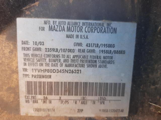 Photo 10 from auction – 2004 MAZDA 6 S with VIN 1YVHP80D345N26321
