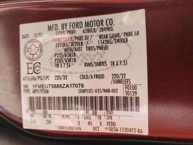 Photo 10 from auction – 2006 FORD EXPLORER L with VIN 1FMEU75886ZA17078