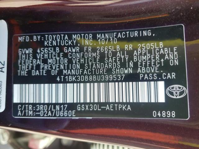 Photo 10 from auction – 2011 TOYOTA AVALON BAS with VIN 4T1BK3DB8BU399537