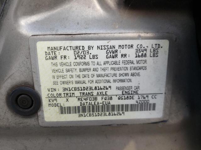 Photo 10 from auction – 2003 NISSAN SENTRA XE with VIN 3N1CB51D23L816269