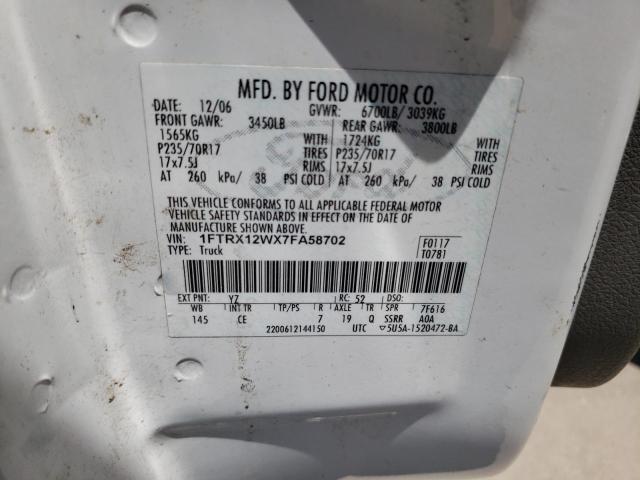 Photo 10 from auction – 2007 FORD F150 with VIN 1FTRX12WX7FA58702