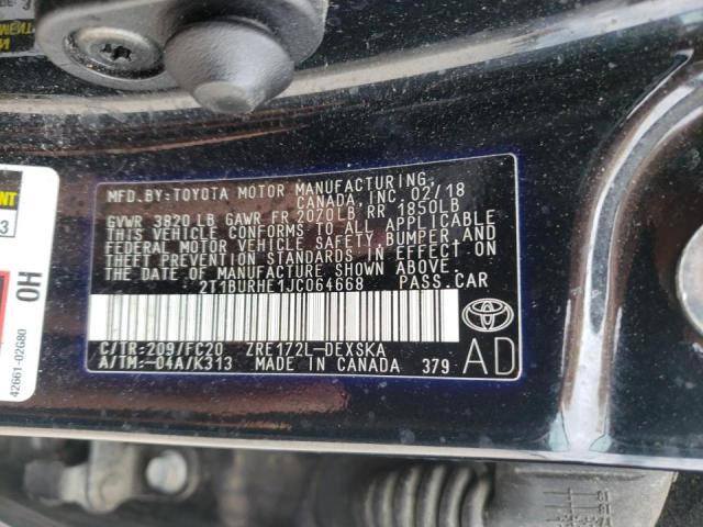 Photo 10 from auction – 2018 TOYOTA COROLLA with VIN 2T1BURHE1JC064668