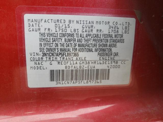 Photo 10 from auction – 2015 NISSAN VERSA S with VIN 3N1CN7AP5FL897365