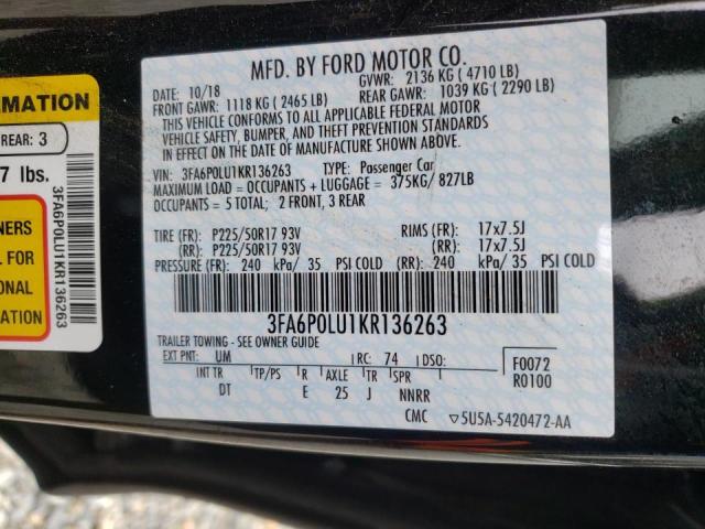 Photo 10 from auction – 2019 FORD FUSION SE with VIN 3FA6P0LU1KR136263