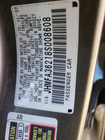 Photo 10 from auction – 2009 HONDA CIVIC with VIN JHMFA36218S008608