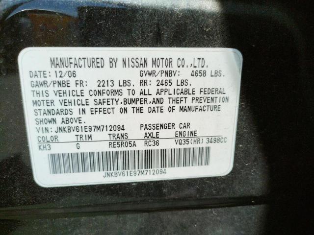 Photo 10 from auction – 2007 INFINITI G35 with VIN JNKBV61E97M712094
