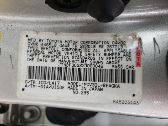 Photo 10 from auction – 2002 LEXUS ES 300 with VIN JTHBF30G820060048
