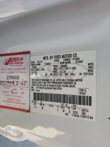 Photo 10 from auction – 2010 FORD RANGER with VIN 1FTKR1AD6APA63781