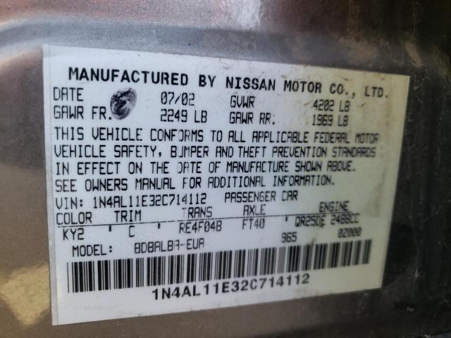Photo 10 from auction – 2002 NISSAN ALTIMA BAS with VIN 1N4AL11E32C714112
