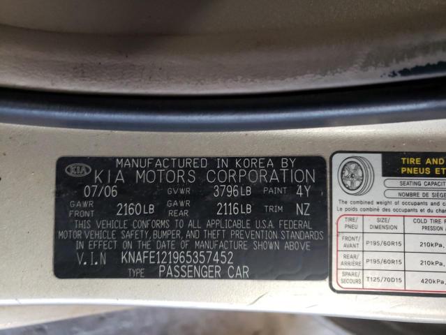 Photo 10 from auction – 2006 KIA SPECTRA LX with VIN KNAFE121965357452
