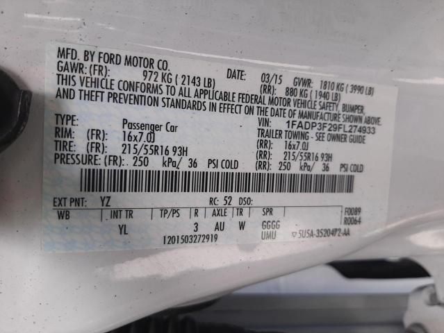 Photo 10 from auction – 2015 FORD FOCUS SE with VIN 1FADP3F29FL274933