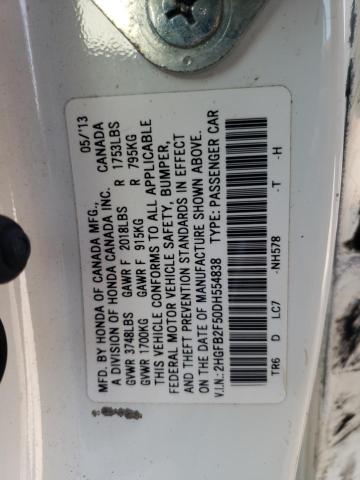 Photo 10 from auction – 2013 HONDA CIVIC LX with VIN 2HGFB2F50DH554838