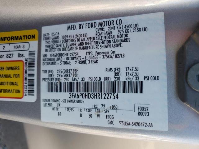 Photo 10 from auction – 2017 FORD FUSION SE with VIN 3FA6P0HD3HR122754