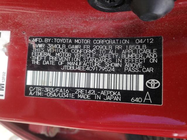 Photo 10 from auction – 2012 TOYOTA COROLLA BA with VIN JTDBU4EE4C9179524