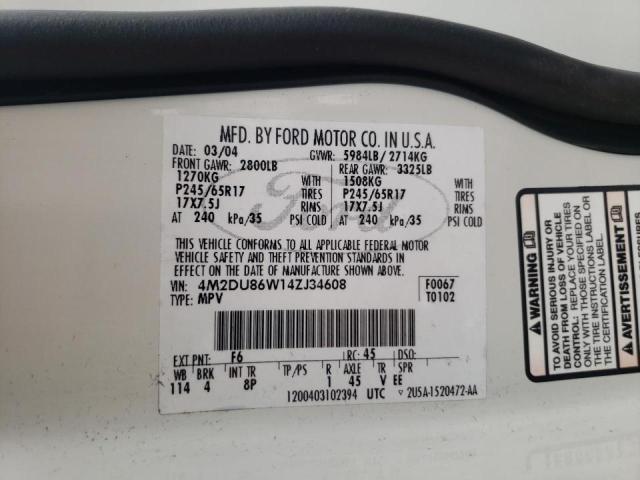 Photo 10 from auction – 2004 MERCURY MOUNTAINEE with VIN 4M2DU86W14ZJ34608