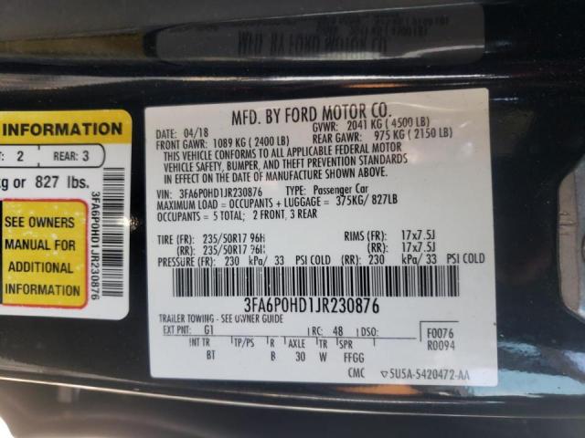 Photo 10 from auction – 2018 FORD FUSION SE with VIN 3FA6P0HD1JR230876