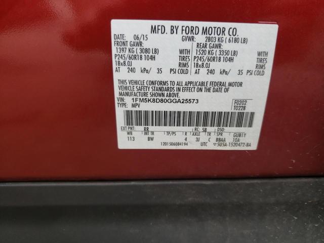 Photo 10 from auction – 2016 FORD EXPLORER X with VIN 1FM5K8D80GGA25573