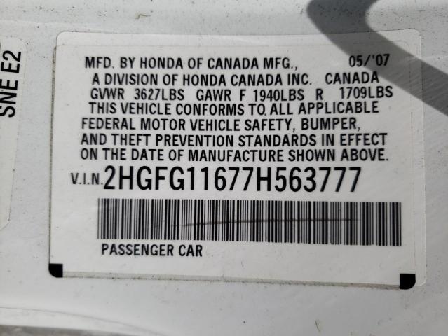 Photo 10 from auction – 2007 HONDA CIVIC with VIN 2HGFG11677H563777