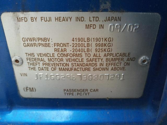 Photo 10 from auction – 2003 SUBARU IMPREZA WR with VIN JF1GG29673G807291
