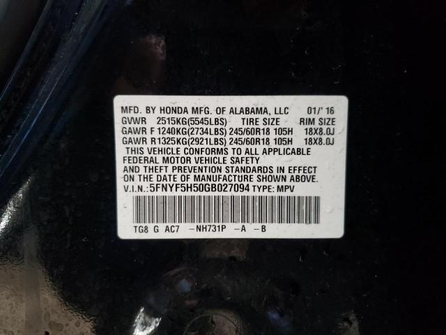 Photo 10 from auction – 2016 HONDA PILOT EXL with VIN 5FNYF5H50GB027094