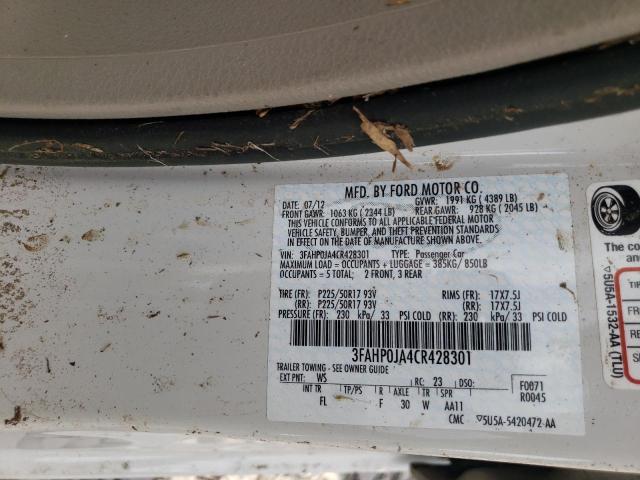 Photo 10 from auction – 2012 FORD FUSION SEL with VIN 3FAHP0JA4CR428301