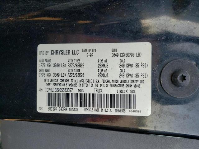 Photo 10 from auction – 2008 DODGE RAM 1500 S with VIN 1D7HU18208S503567