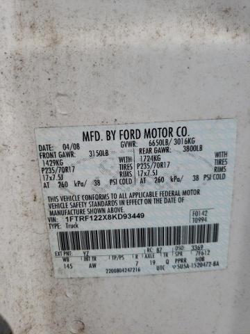 Photo 10 from auction – 2008 FORD F150 with VIN 1FTRF122X8KD93449