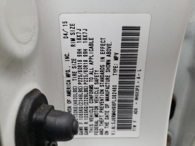 Photo 10 from auction – 2015 HONDA CR-V TOURI with VIN 5J6RM4H98FL062480