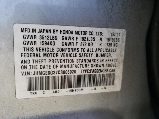 Photo 10 from auction – 2012 HONDA FIT with VIN JHMGE8G37CS006920