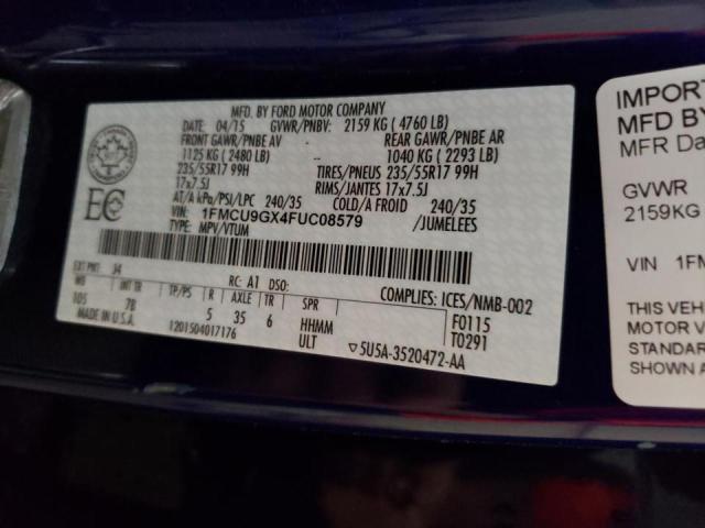 Photo 10 from auction – 2015 FORD ESCAPE SE with VIN 1FMCU9GX4FUC08579