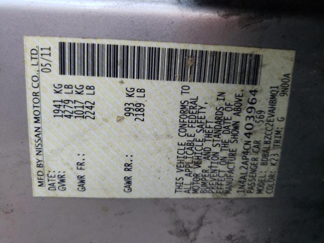 Photo 10 from auction – 2012 NISSAN ALTIMA BAS with VIN 1N4AL2AP4CN403964