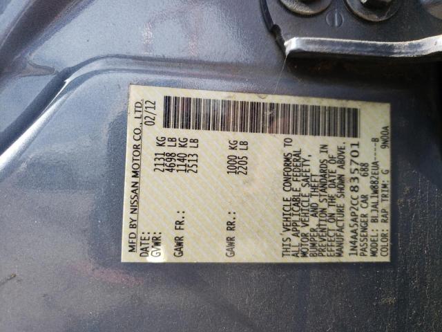 Photo 10 from auction – 2012 NISSAN MAXIMA S with VIN 1N4AA5AP2CC835701