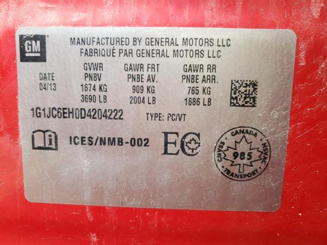Photo 10 from auction – 2013 CHEVROLET SONIC LT with VIN 1G1JC6EH0D4204222