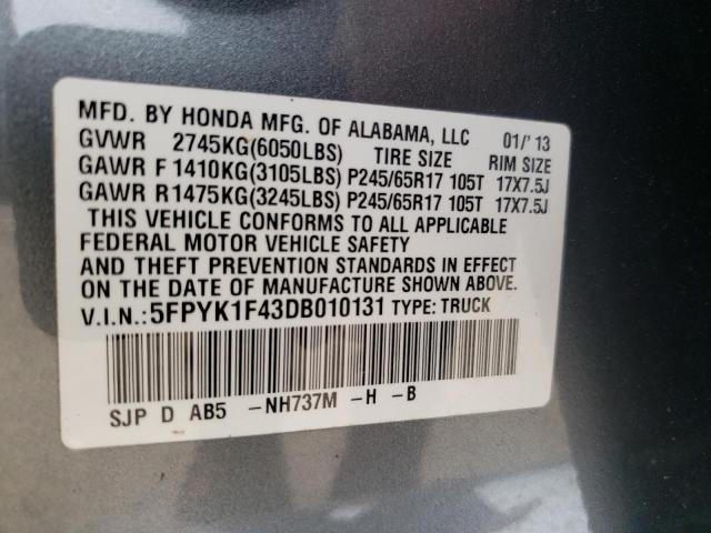 Photo 10 from auction – 2013 HONDA RIDGELINE with VIN 5FPYK1F43DB010131