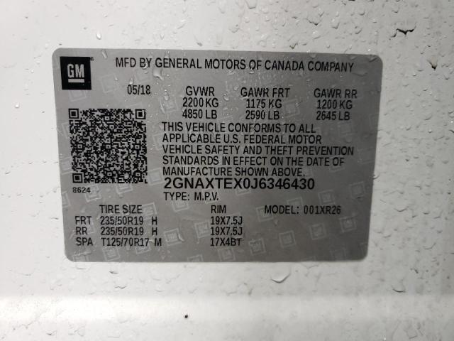 Photo 10 from auction – 2018 CHEVROLET EQUINOX LT with VIN 2GNAXTEX0J6346430