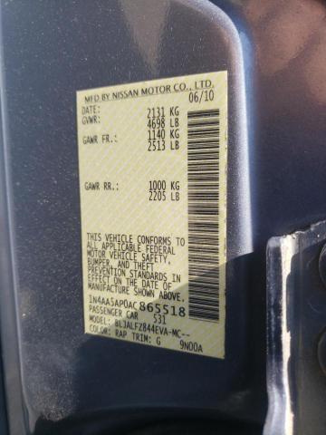 Photo 10 from auction – 2010 NISSAN MAXIMA S with VIN 1N4AA5AP0AC865518