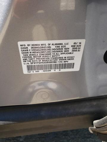 Photo 10 from auction – 2016 HONDA PILOT TOUR with VIN 5FNYF6H93GB088366