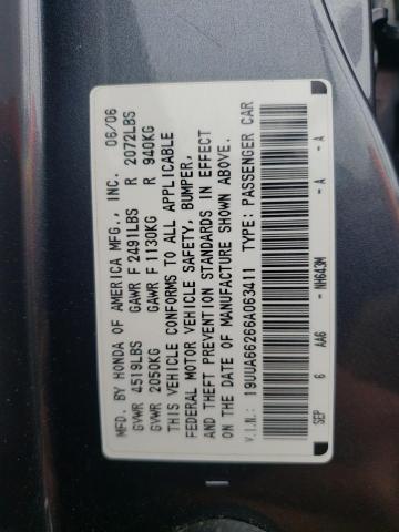 Photo 10 from auction – 2006 ACURA 3.2TL with VIN 19UUA66266A063411