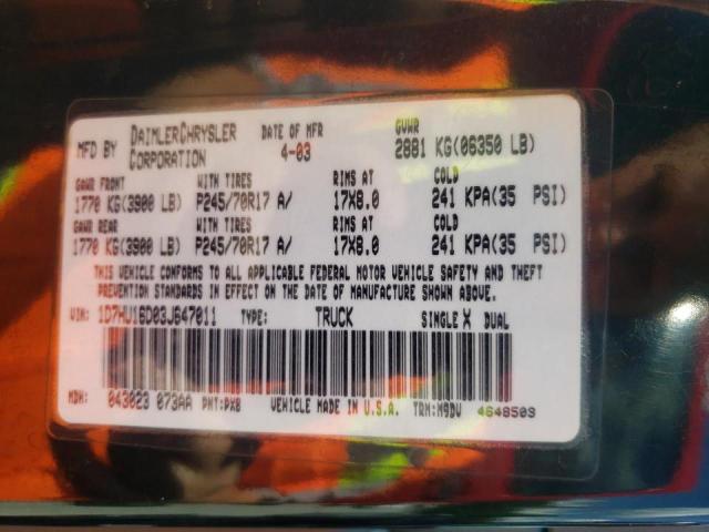 Photo 10 from auction – 2003 DODGE RAM 1500 S with VIN 1D7HU16D03J647011
