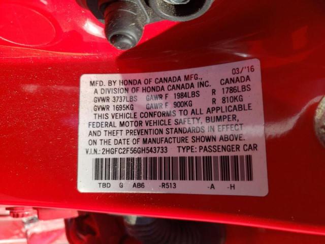 Photo 10 from auction – 2016 HONDA CIVIC LX with VIN 2HGFC2F56GH543733