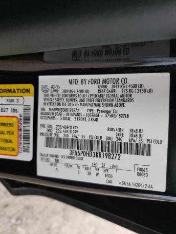Photo 10 from auction – 2019 FORD FUSION SE with VIN 3FA6P0HD3KR198272