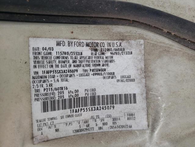 Photo 10 from auction – 2003 FORD TAURUS SES with VIN 1FAFP55SX3A245079