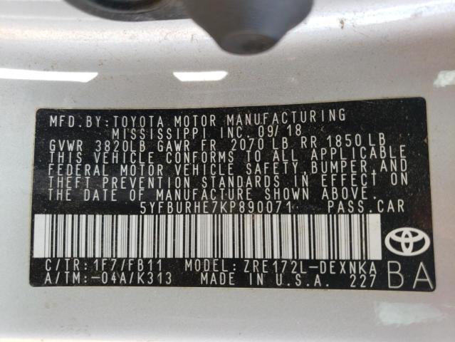 Photo 10 from auction – 2019 TOYOTA COROLLA L with VIN 5YFBURHE7KP890071